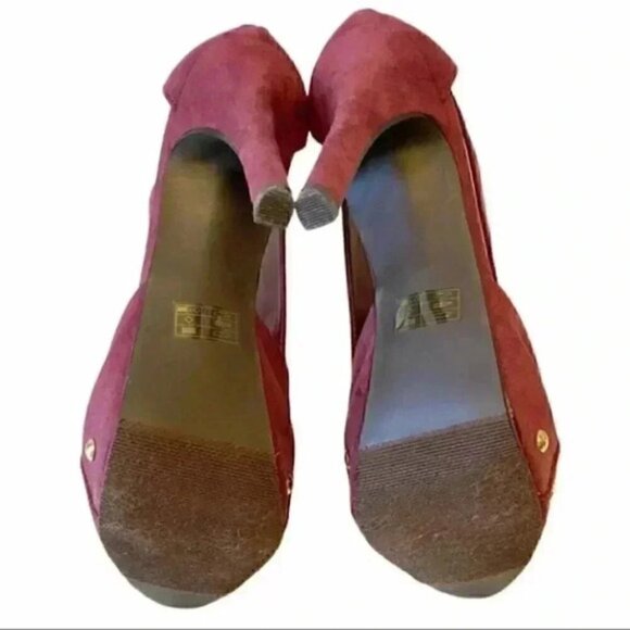JustFab Faux Suede Peep Toe Platform High Heels Burgundy Bordeaux Size 7.5 - Picture 14 of 16